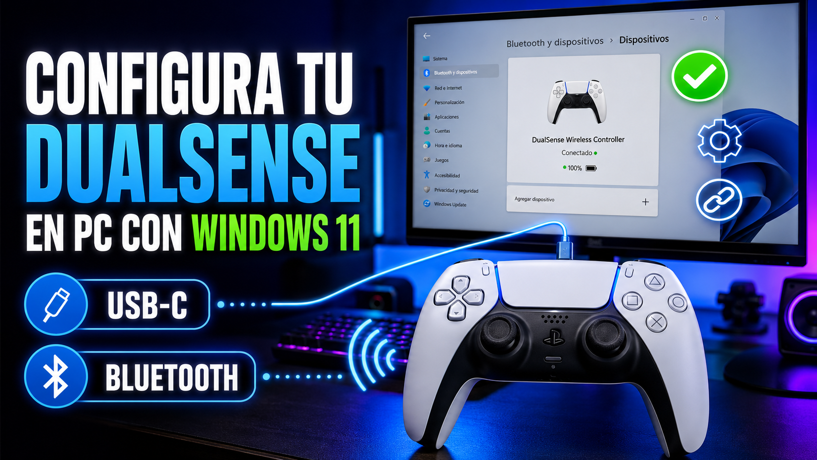 Configurar mando PS5 DualSense en PC Windows 11 2026