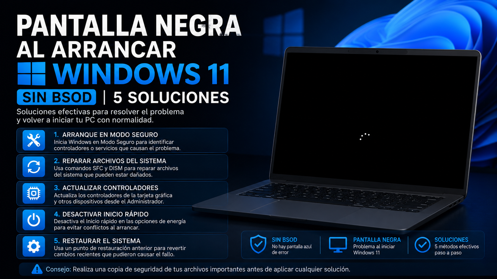 Pantalla negra al arrancar Windows 11 sin BSOD | 5 soluciones