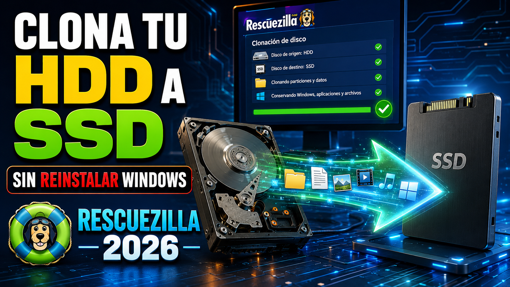 Clonar HDD a SSD sin reinstalar Windows: guía con Rescuezilla 2026