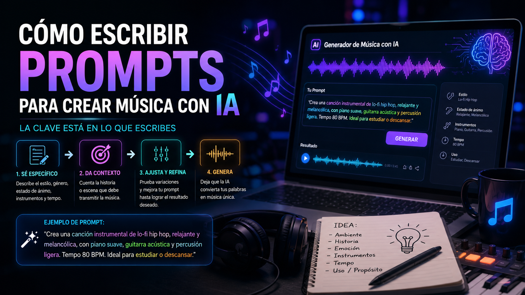 Cómo escribir Prompts para crear música con IA
