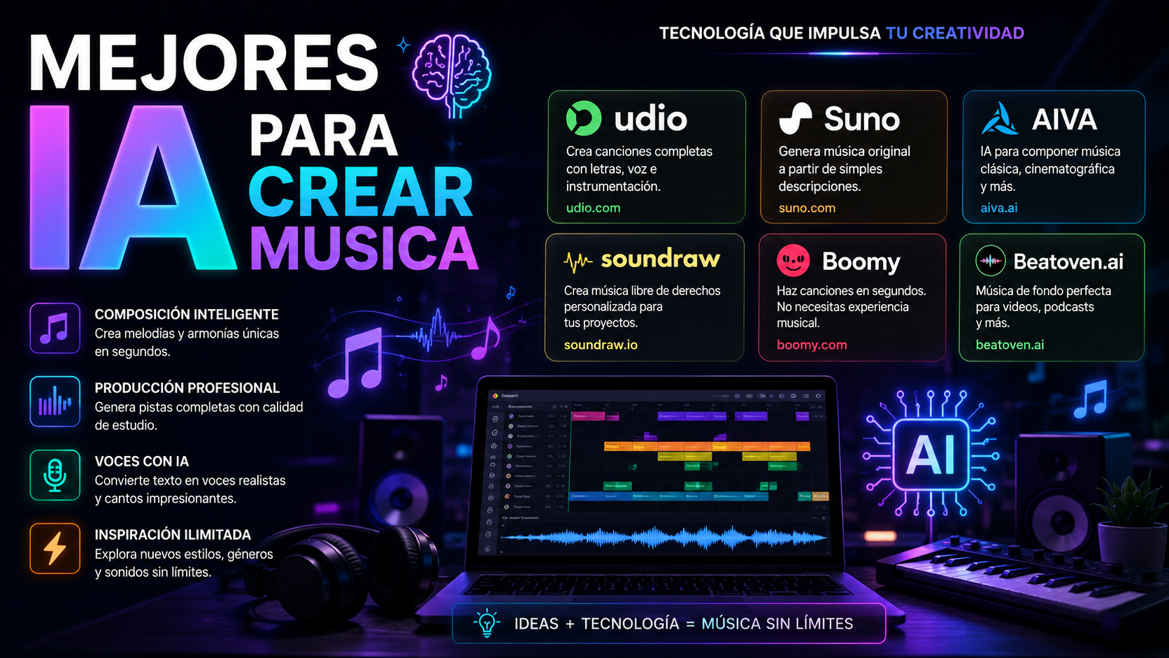 Mejores IA para crear música | TOP 2026